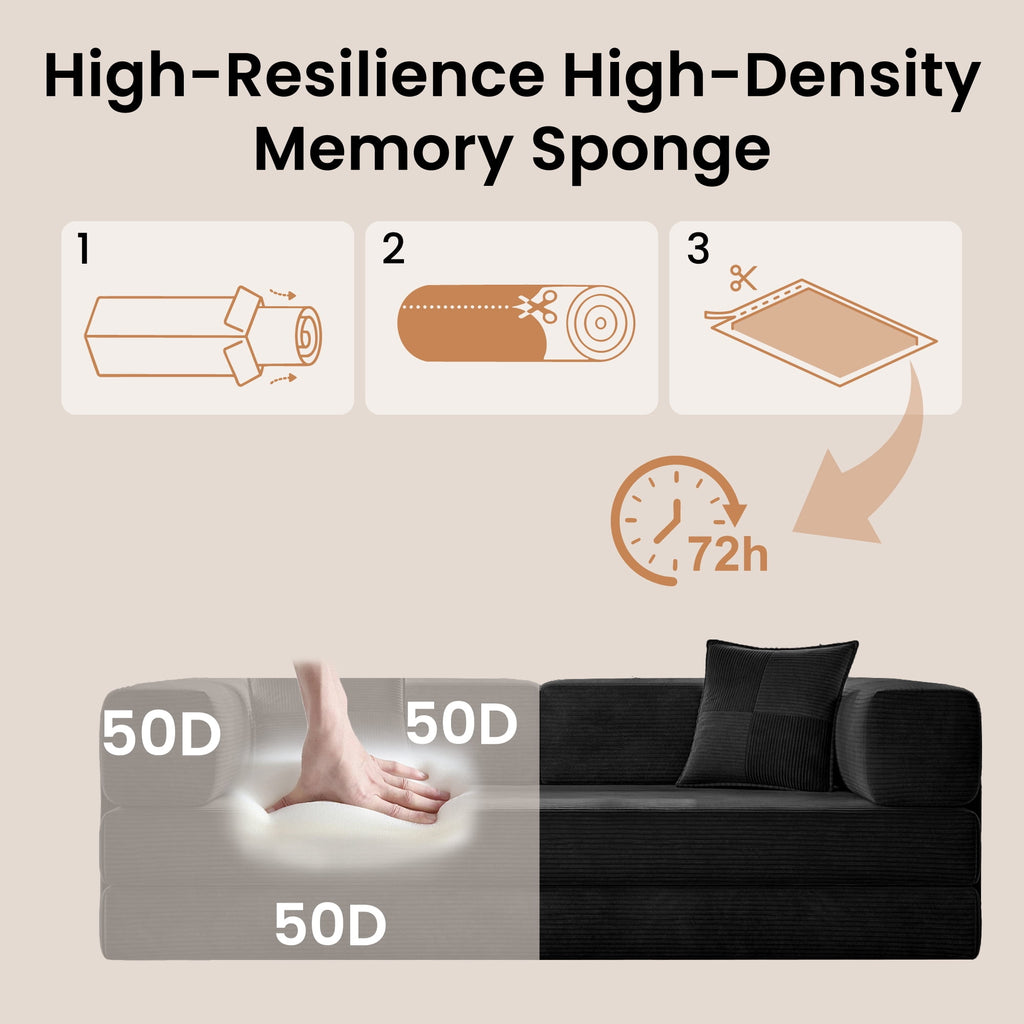 BELHOME 5-in-1 Convertible Sofa Bed, 78.8 Sleeper Sofa Boneless Couch with Side Pockets, Folding Floor Sofa Compression Sofa for Living Rooms No Assembly Required