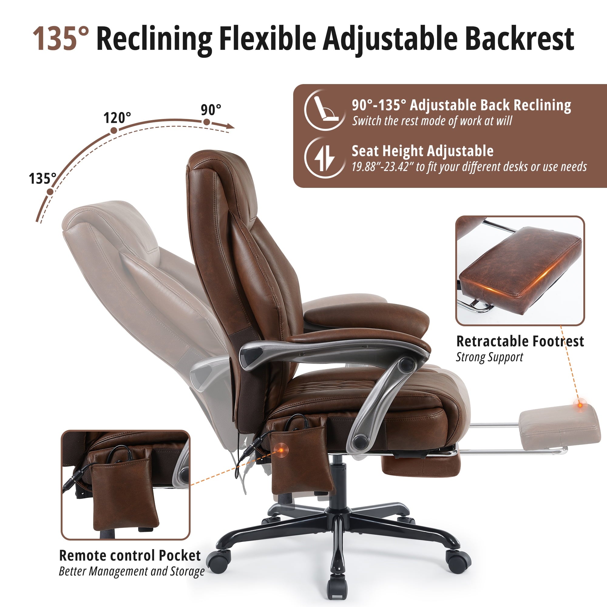 Heated Massage Office Chair with 6 Points Vibration, Reclining Ergonomic Desk Chair with Footrest for Extra Comfort, PU Leather High Back Executive Computer Chair, Thick Padded Massage Chair