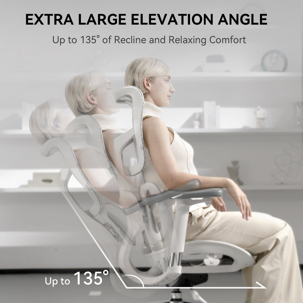 SIHOO Doro S100 Ergonomic Office Chair - with Dual Dynamic Lumbar Support, 5-Level Adjustable Backrest, 4D Coordinated Armrests, 135-degree Max. Recline Angle White