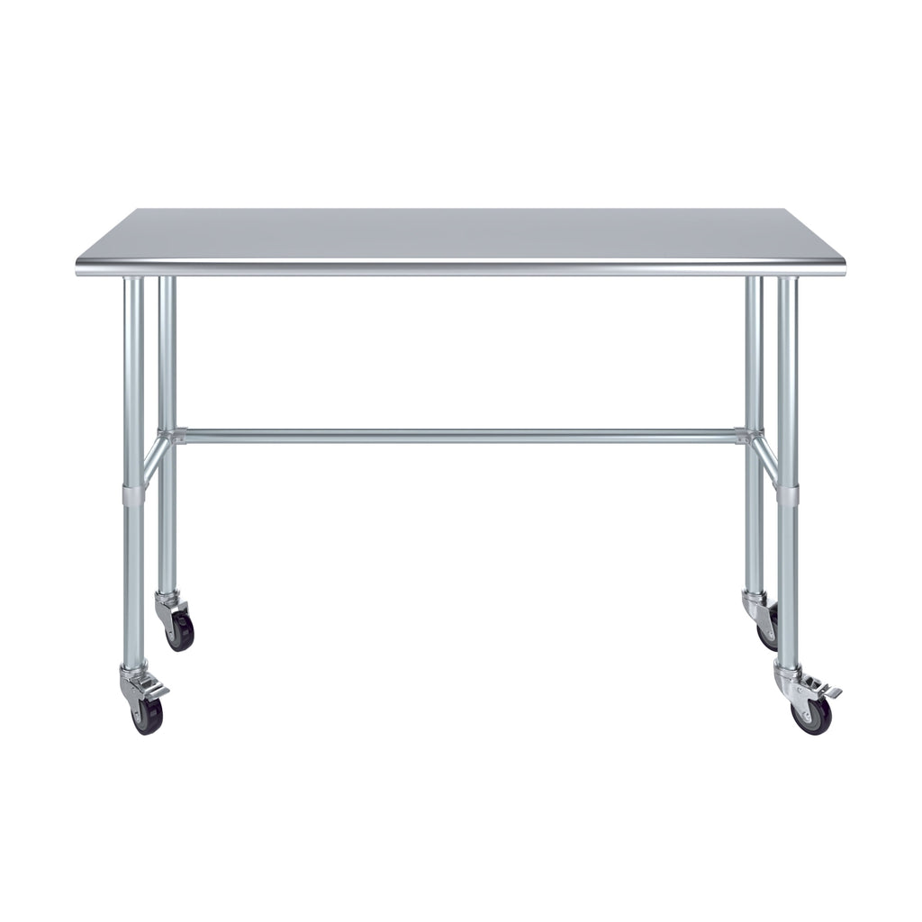 AmGood 36 Long x 30 Deep Stainless-Steel Work Table with Open Base and Wheels, Mobile Metal Table