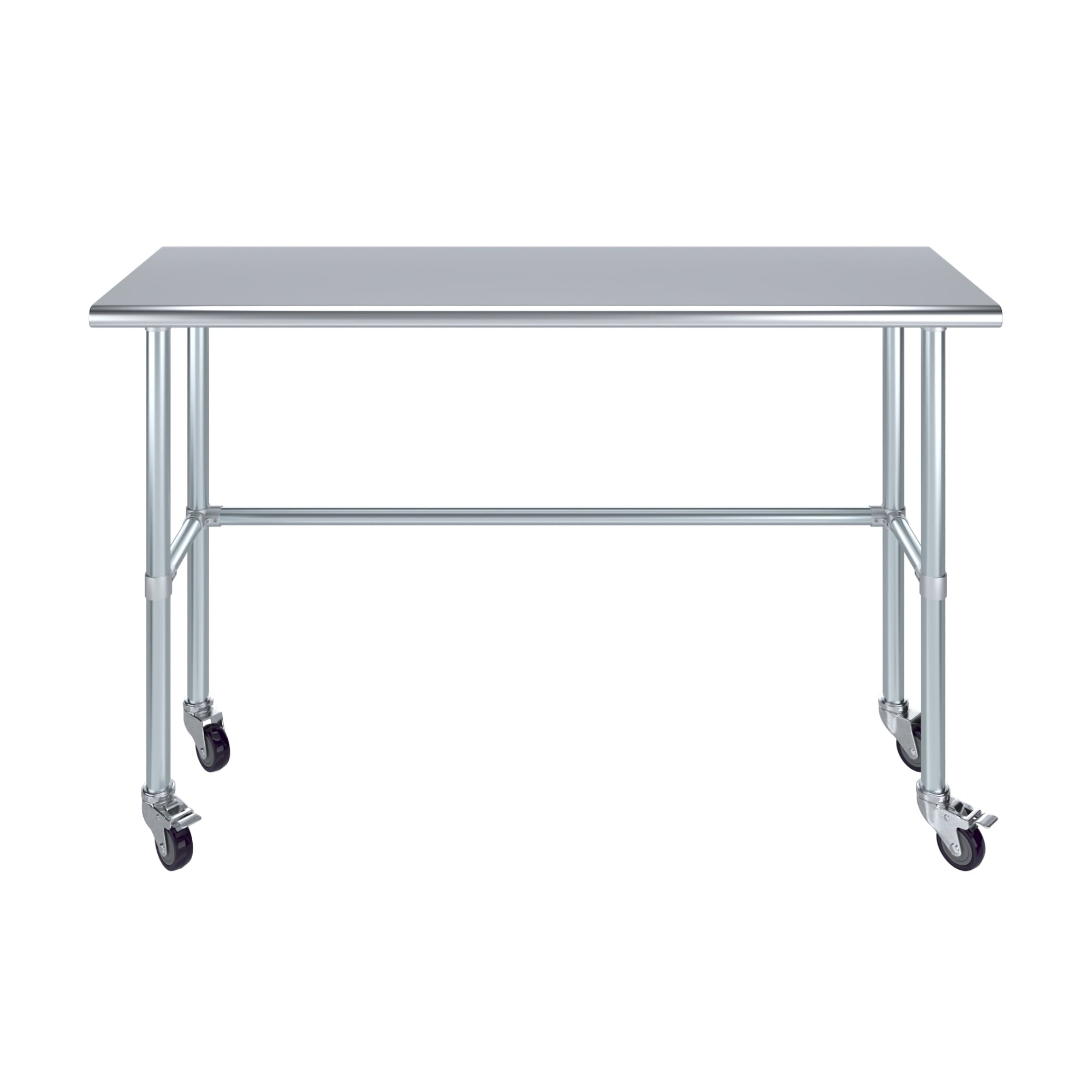 AmGood 36 Long x 30 Deep Stainless-Steel Work Table with Open Base and Wheels, Mobile Metal Table
