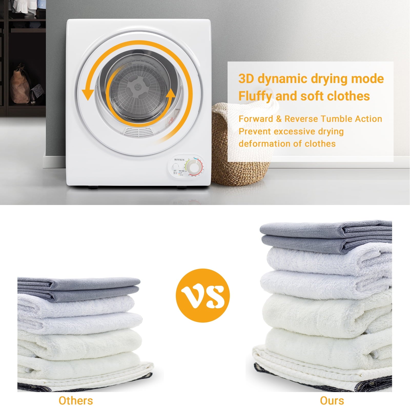 RovSun 110V White Stainless Steel Electric Tumble Dryer