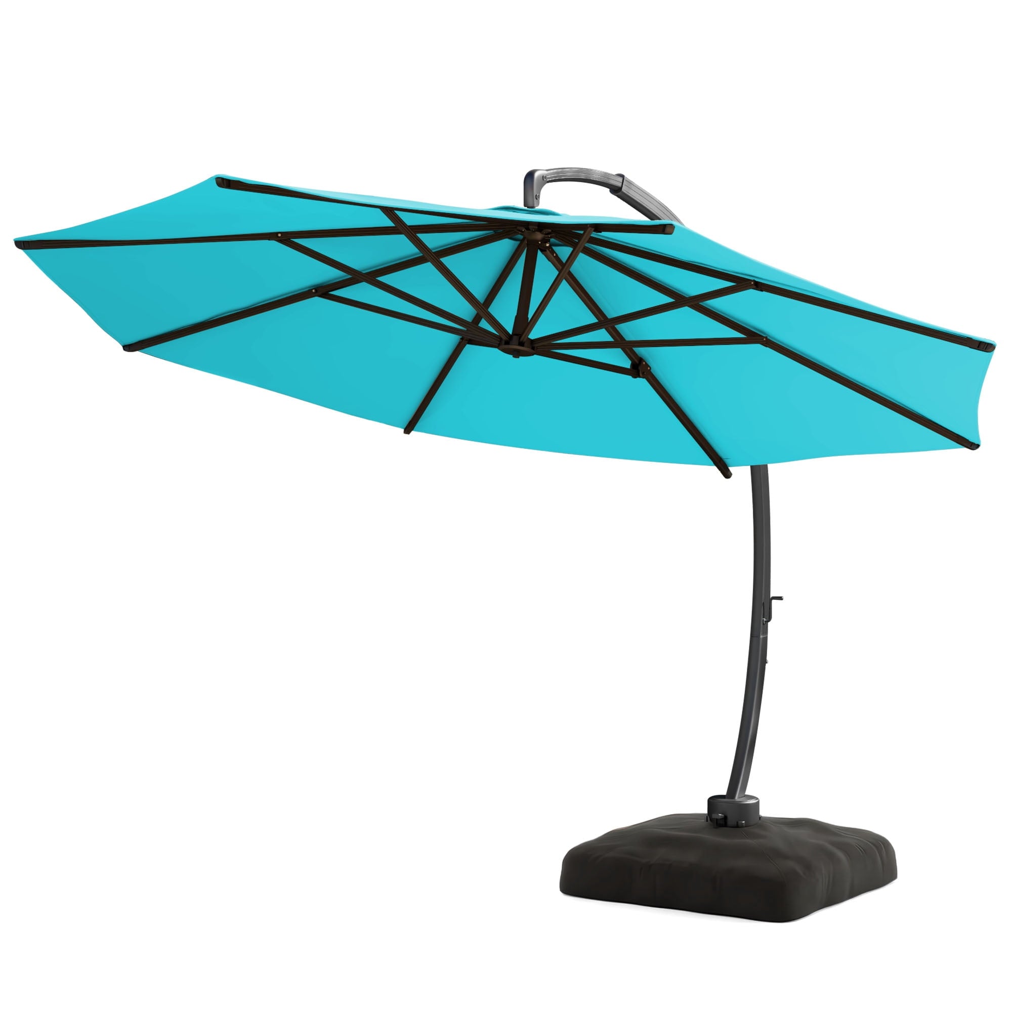 LAZZO 11ft Outdoor Patio Umbrella with Base, Aluminum Offset Cantilever Umbrella for Pool Deck, Champagne