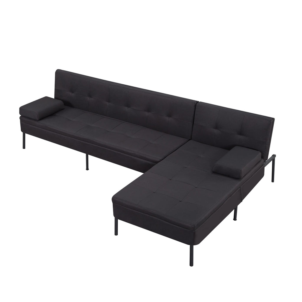 Gewnee 89.4”Convertible Sectional Sofa,L-Shaped Couch with Reversible Chaise,5-Position Adjustable Backrest,Modern Futon Sleeper for Small Spaces Living Room Apartment Office,Black Iron Frame