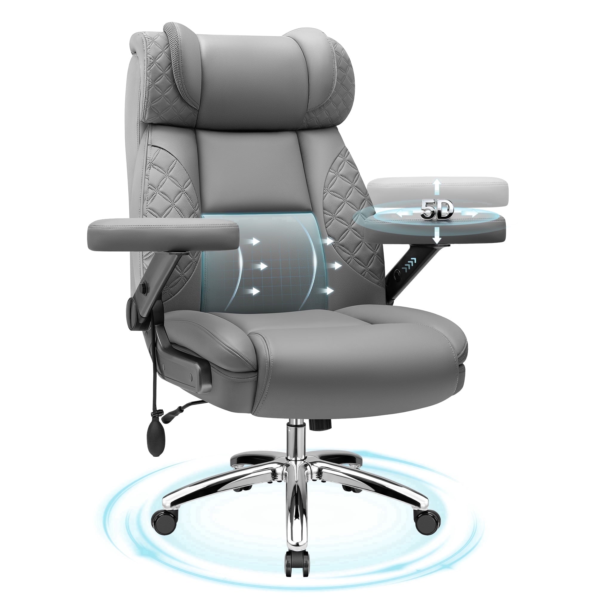 FASTES Leather Office Chair Big and Tall Desk Office Chair, 500lbs Computer Chair Ergonomic Extra Wide Gaming Chair with Adjustable Lumbar Support 5D Flip Arms, Black