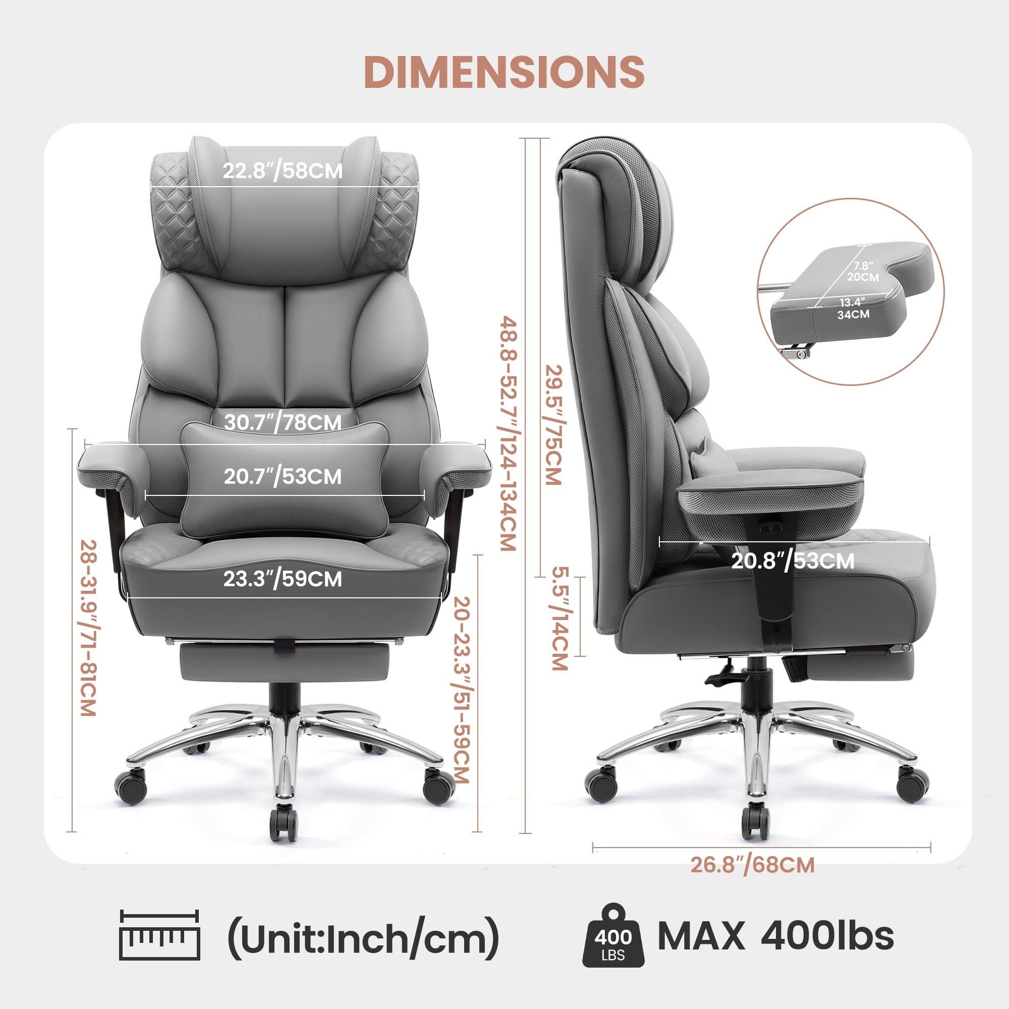 FASTES Office Desk Chair, Big and Tall Office Chair 400lbs Gaming Chair with Footrest, Ergonomic Executive High-Back Reclining Computer Chairs, Swivel Wheels and Lumbar Support, Black