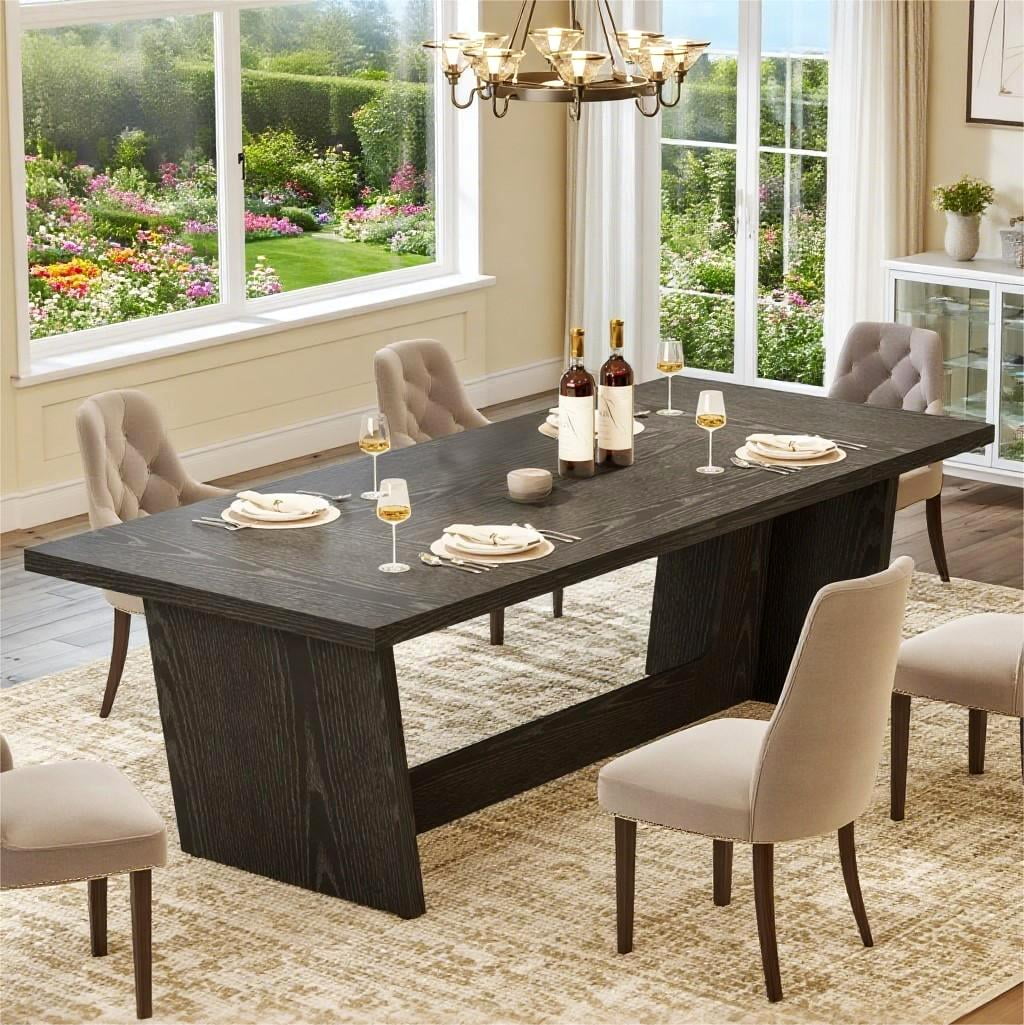 Fnova 70.87 Rectangular Dining Table for 4-6 People, Farmhouse Wood Kitchen Table with Sturdy Legs, Easy to Assemble