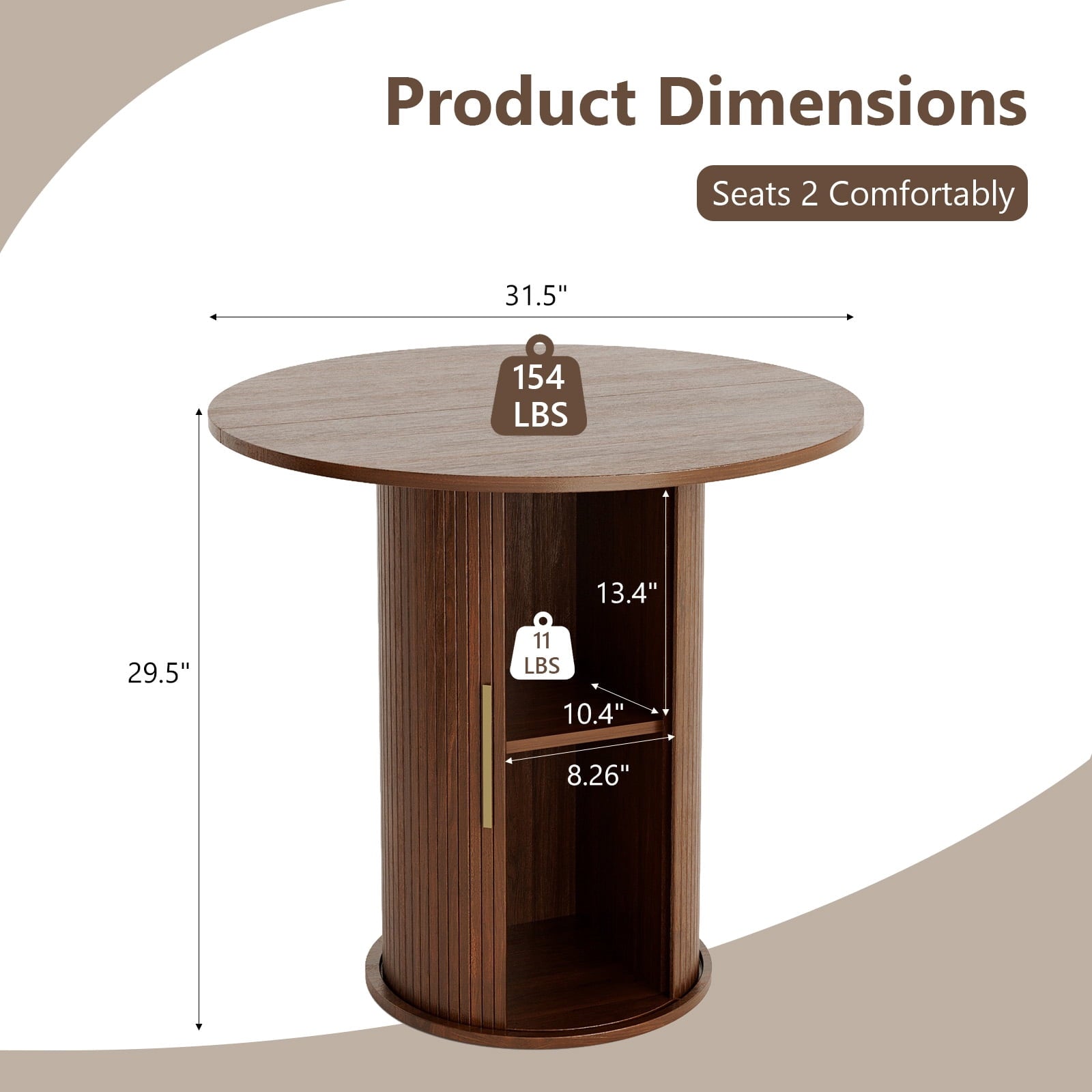 Ktaxon Mid-Century Round Dining Table for 2, 31.5 Modern Dining Room Table with 2-Tier Storage for Small Spaces, Kitchen, Dining Room, Home, Apartment Friendly, Oak