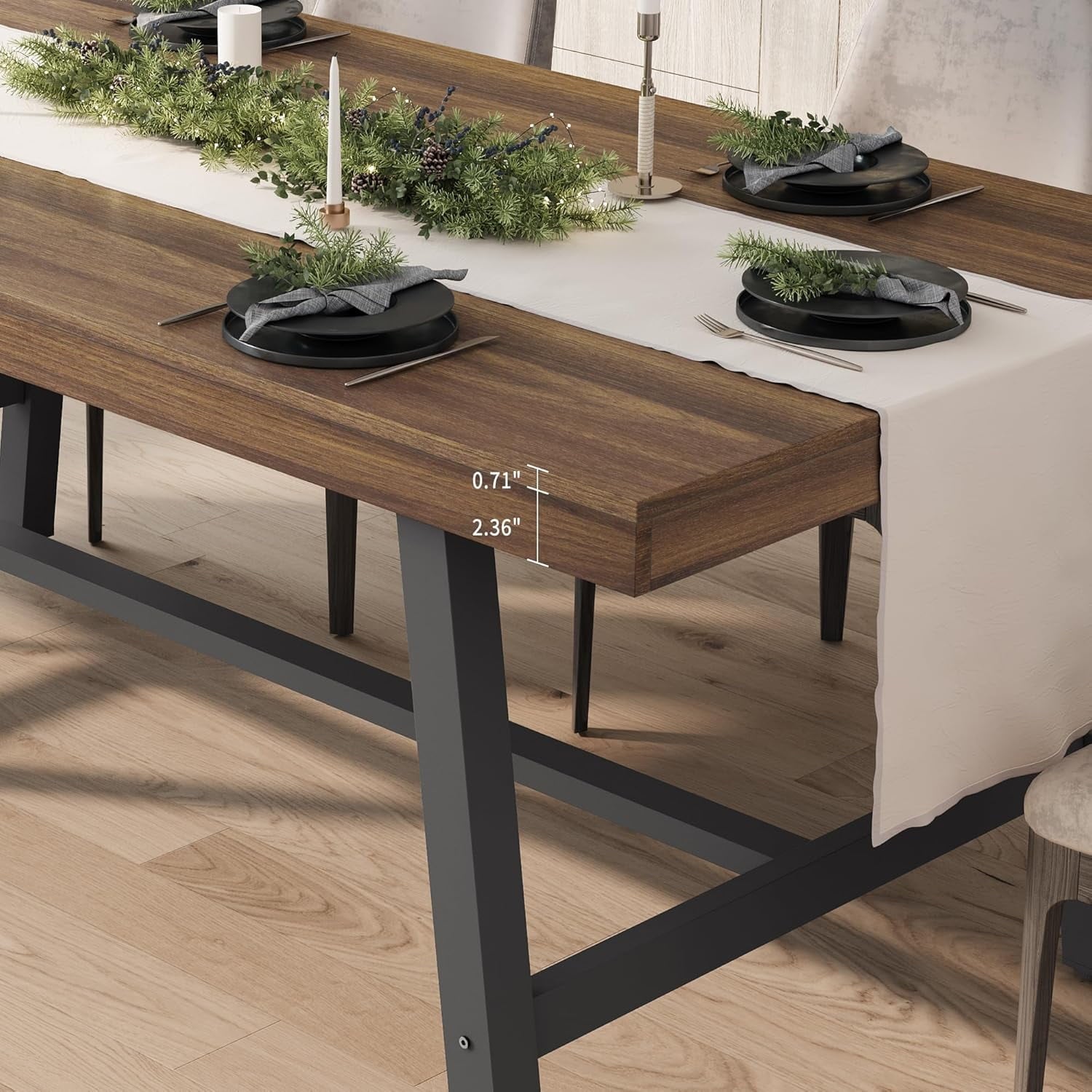 Industrial Dining Table for 6-8 People, 70.87 Long Wooden Kitchen Table with Sturdy Metal Frame & Natural Finish, Seats 6 Rectangular Counter for Dinner, Kitchen, Dining Room - Natural