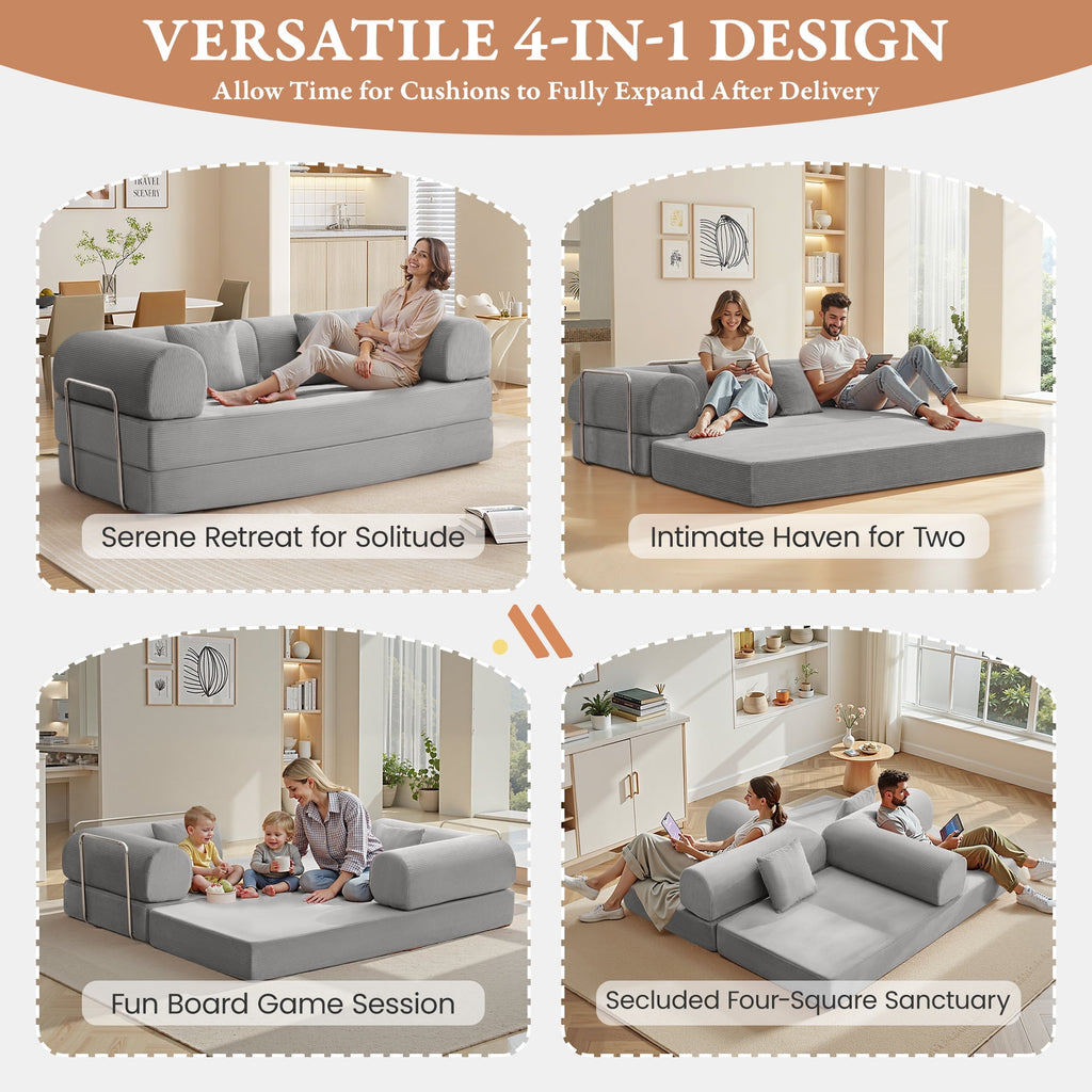 COOLHUT 63 W Combination Sofa, High Rebound Density Foam Sofa Couch, Two Forms Floor Couch Three Seats Sofa Bed for Living Room, Bedroom, Green
