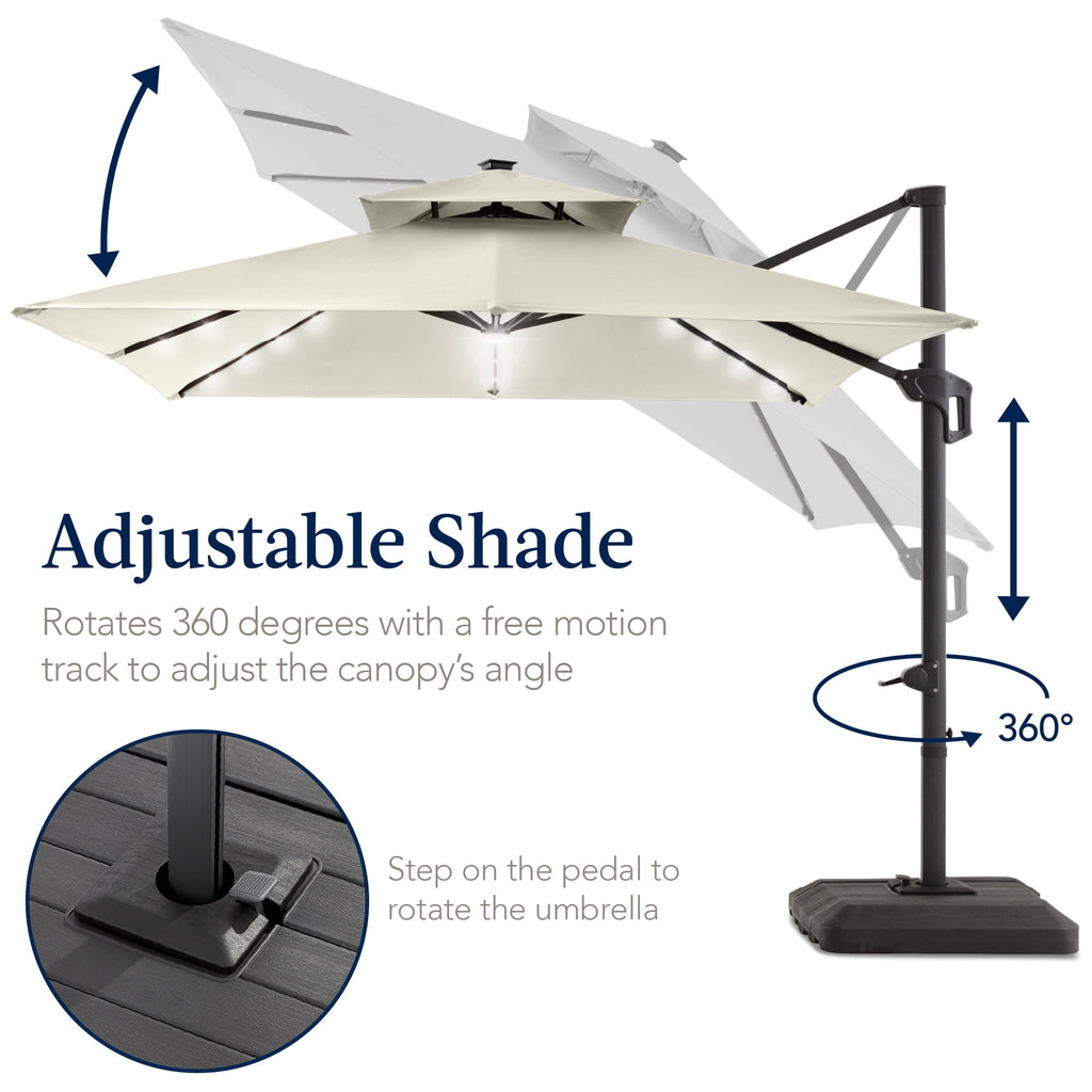 Best Choice Products 12x12ft 2-Tier Square Outdoor Solar LED Cantilever Umbrella w/ 360-Rotating Base   Gray