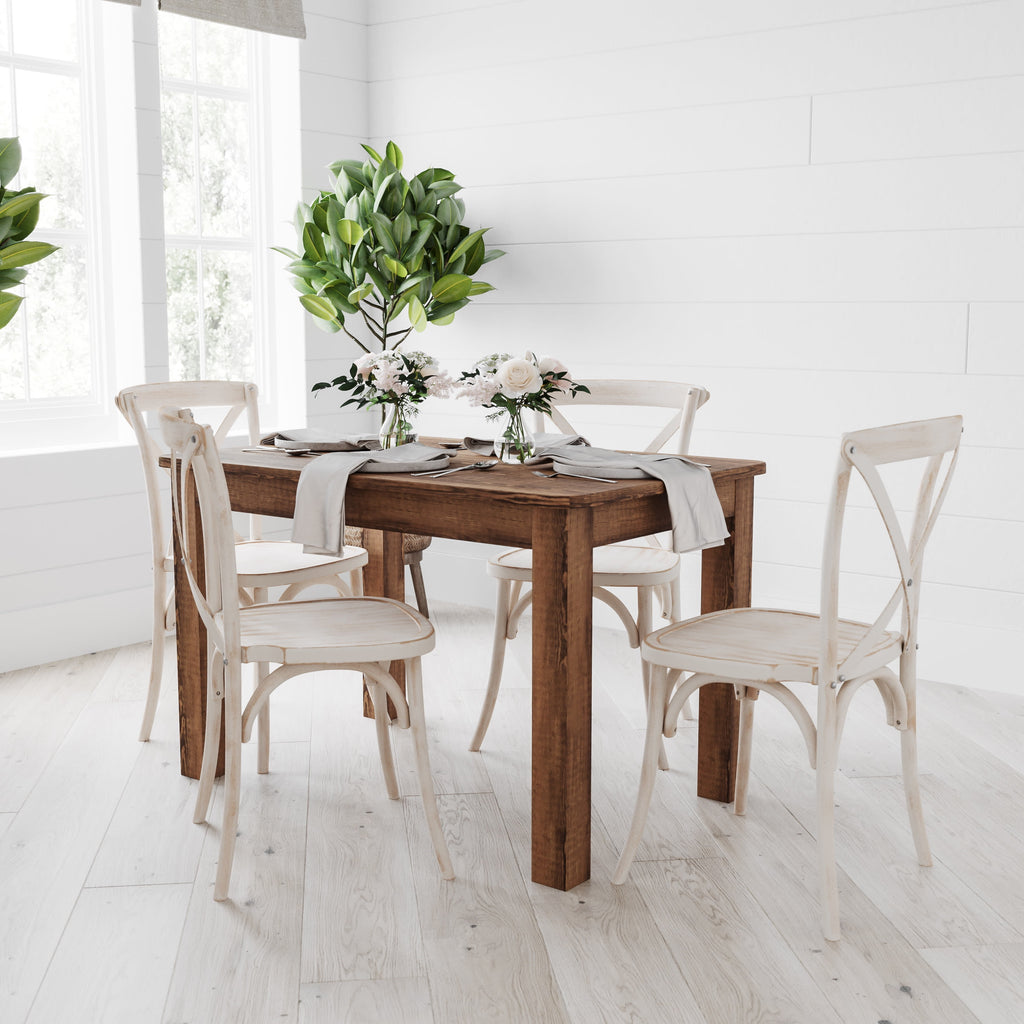 Jessamine 46 x 30 Rectangular Antique Rustic Solid Pine Farm Dining Table