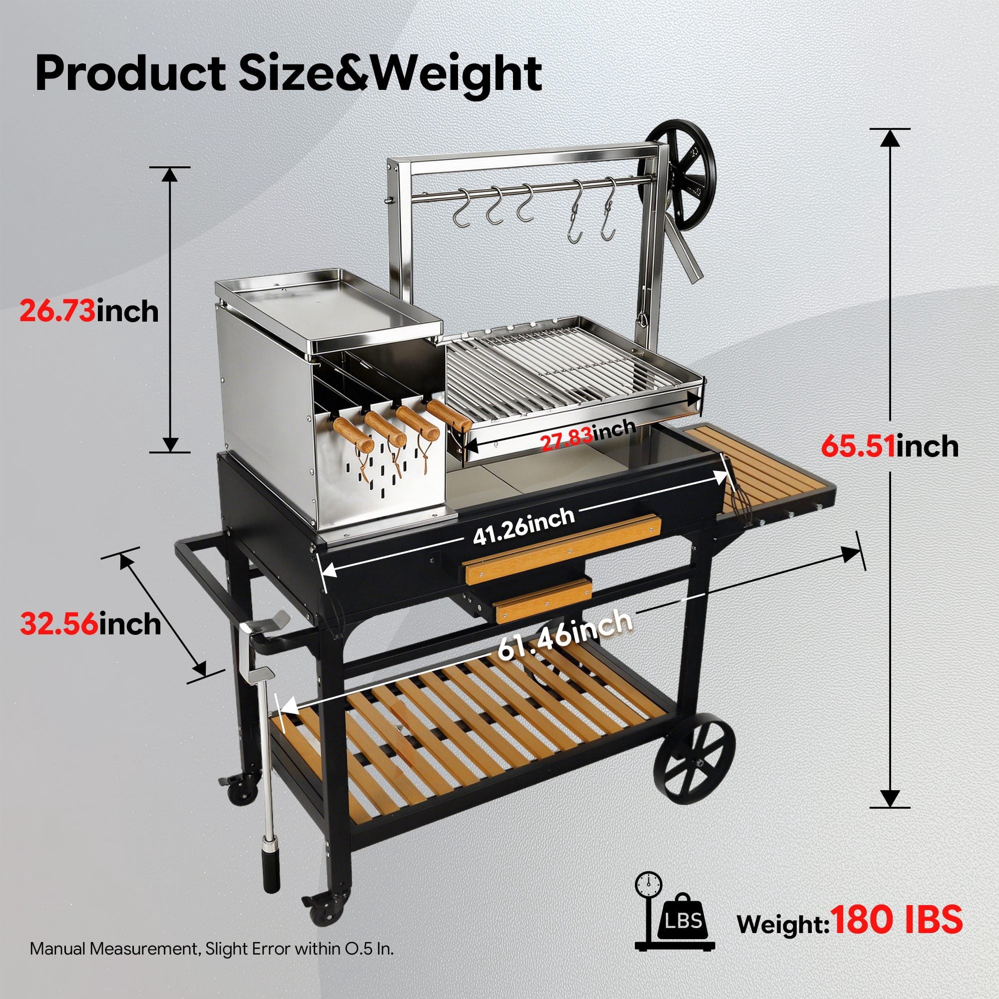 Brand Man Argentine Santa Maria Grill, Wood & Charcoal BBQ Grill with Asado Tools, Adjustable Height, Ash Grease Collector for Backyard Patio