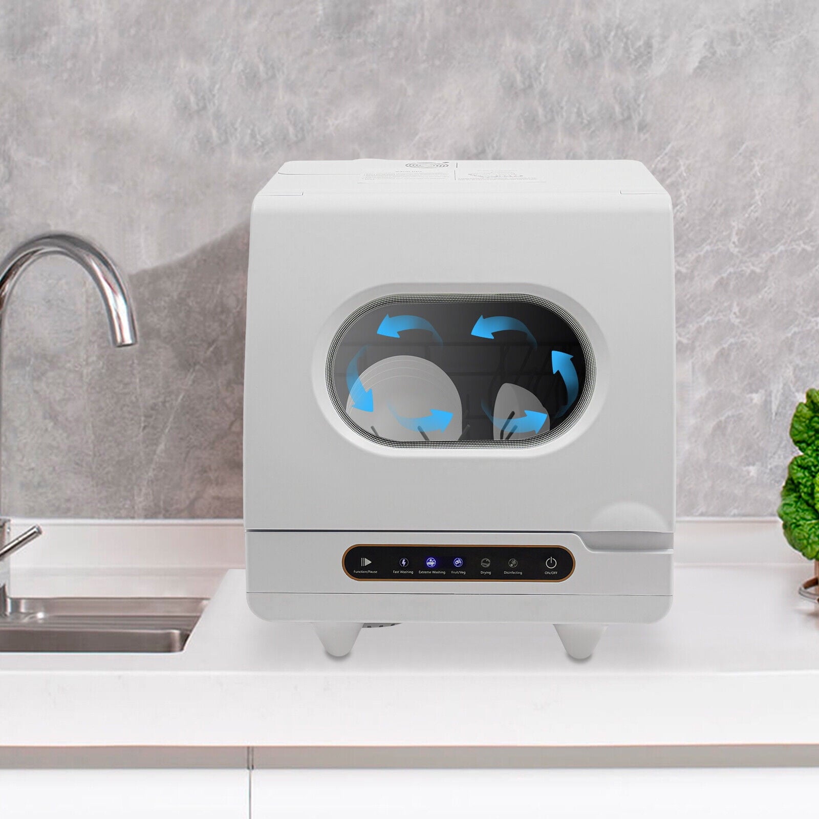 Compact Countertop Dishwasher with 5 Wash Programs, 360° Spray Arms, and Quick Installation – Ideal for Small Apartments, Dorms, and RVs
