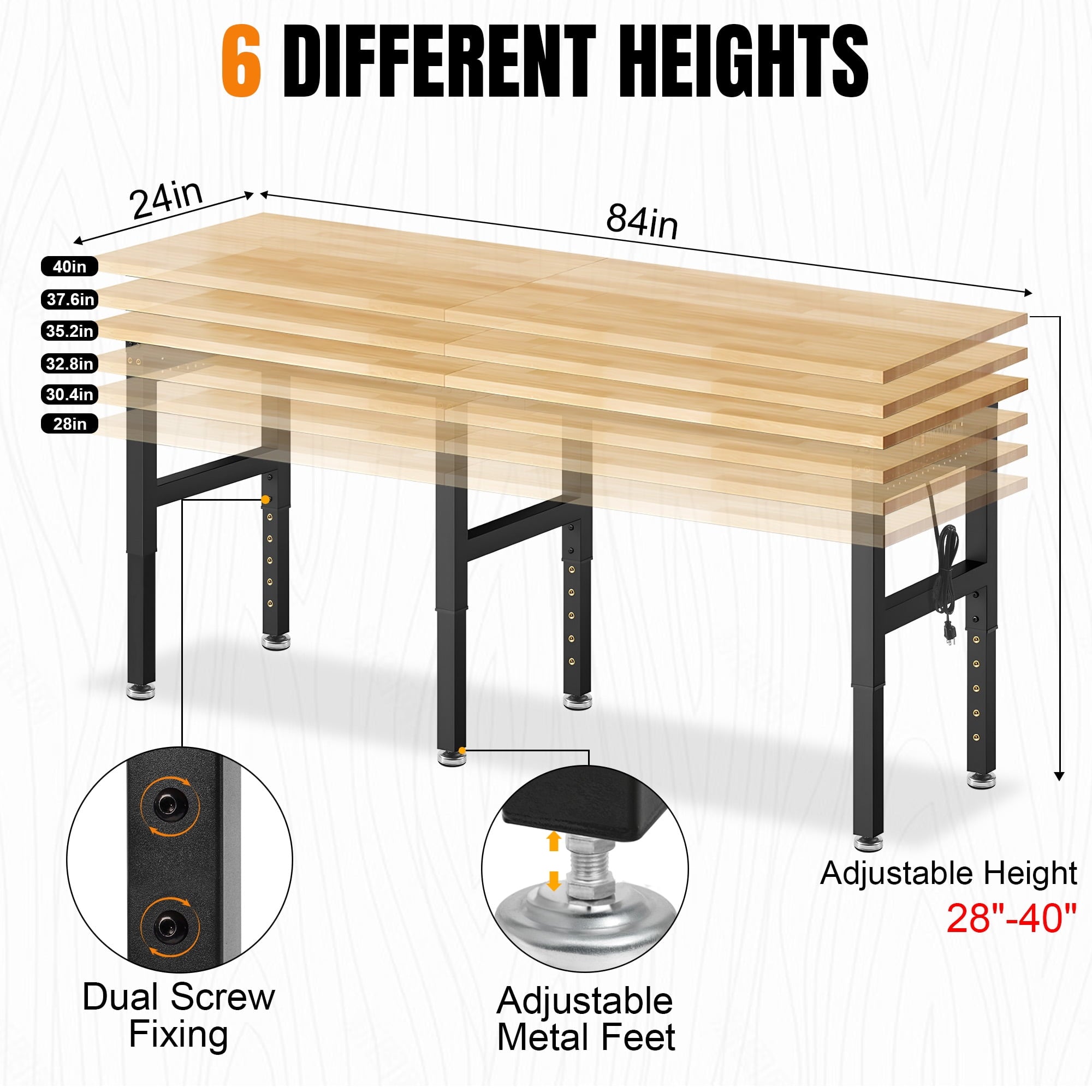 MUWOOD 96x24 Large Workbench with Power Outlets, 5000 LBS Load Capacity Work Benches for Garage, Workshop, Office, Home, Woodworking