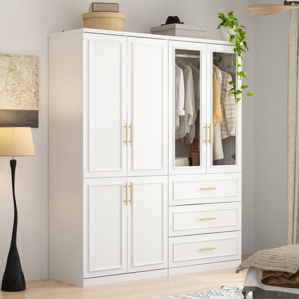 OxyLife 2 Door Wardrobe Armoire, White Closet Storage Organizer with Drawers and Shelves