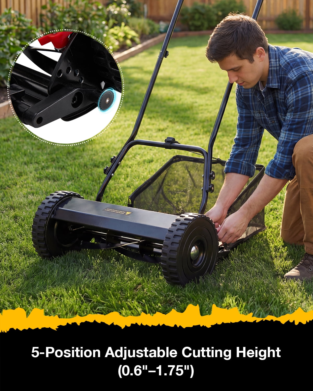JFHID 14-Inch Manual Push Reel Lawn Mower,5-Blade Design