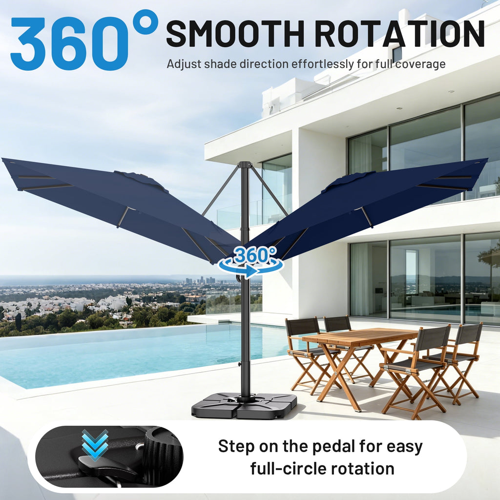 Easthome 10 × 10FT Square Cantilever Patio Umbrella, 360° Rotating Offset Umbrella with Crank, 8 ribs, Outdoor Hanging Roman Umbrella for Garden Deck Backyard, Red