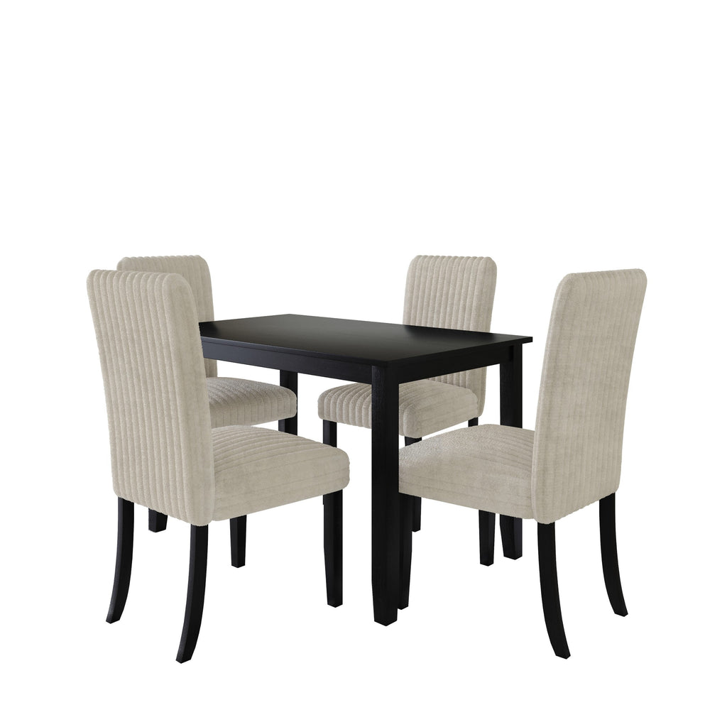 Home Design Guymon 5-Piece Dining Set with 1 Rectangular Table and 4 Slat-Back Cushioned Chairs, Black/Light Beige, Modern Style, Space-Saving