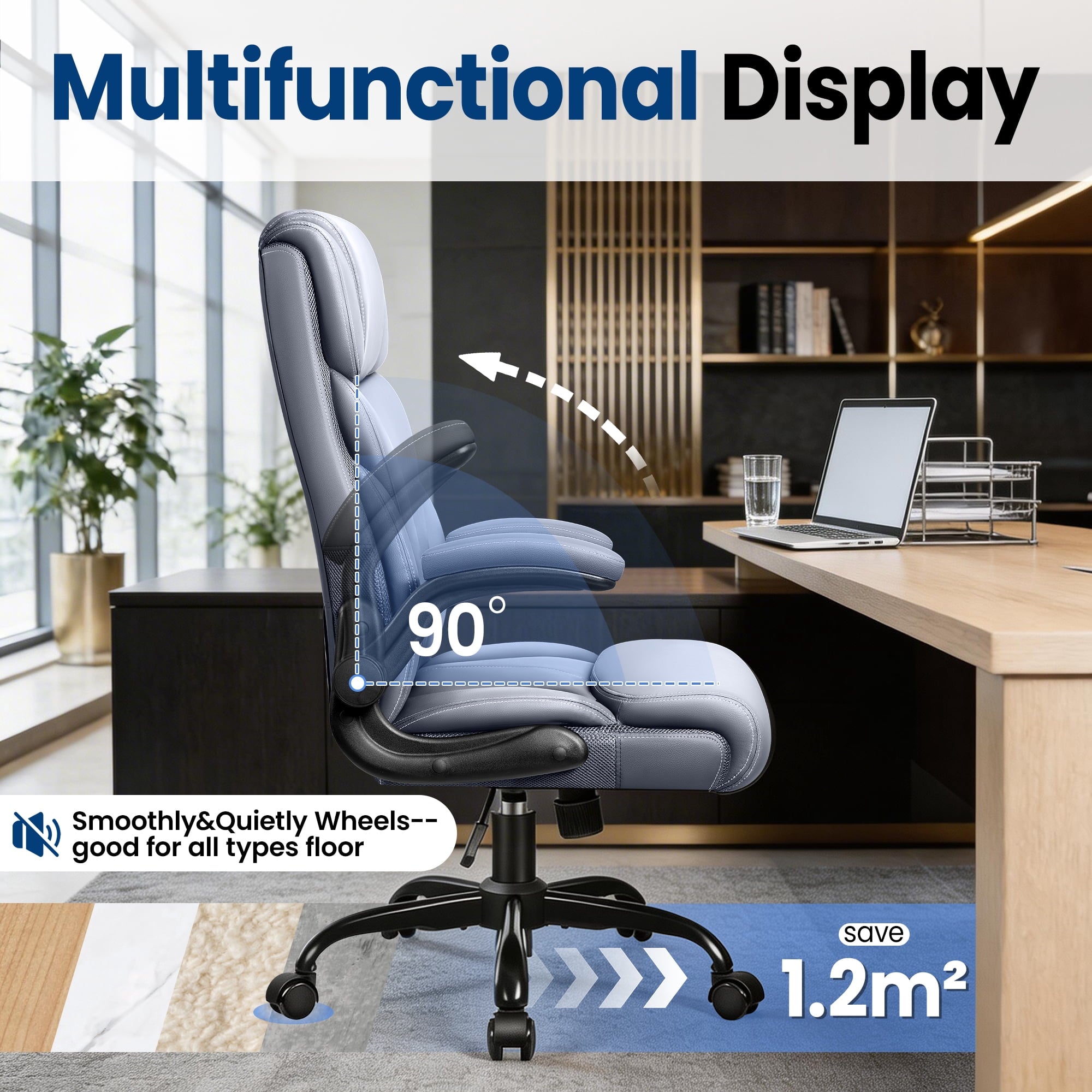 STACOO High Back Executive Office Chair 400lbs, Big and Tall Ergonomic Desk Chair with Lumbar Support & Flip-up Armrests, PU Leather Swivel Chair with Adjustable Height – Brown