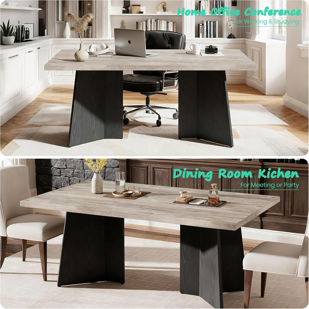 Dining Table for 6-8 People - 63 Modern Long Kitchen Table with Large Tabletop & Heavy Duty Pedestal Legs, Dinner Table for Kitchen, Conference Room, Home, Walnut