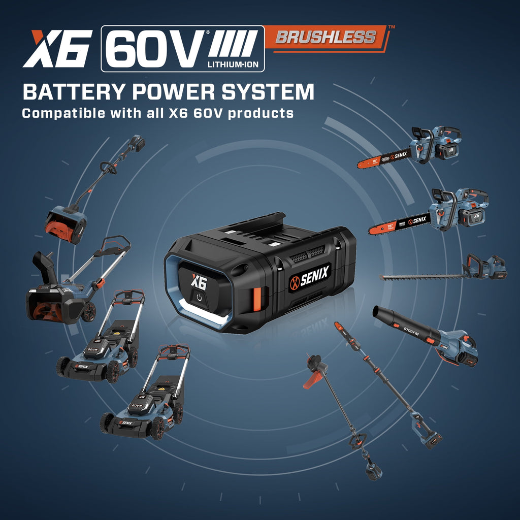 SENIX X6 60V 21 Self Propelled Lawn Mower , 8Ah Battery & Rapid 8A Charger, 3-in-1 Brushless, Smart LED Display, 7-Height Adjustment, 3-Mode, Variable Speed Push Mower