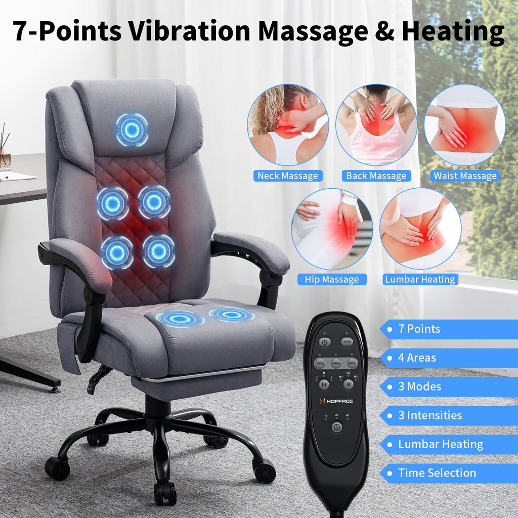 Hoffree Massage Office Chair 400LBS Executive Office Chair Massage and Footrest Big and Tall Office Chair with Heated Lumbar Support, Ergonomic Computer Desk Chair Reclining High Back Leather Office