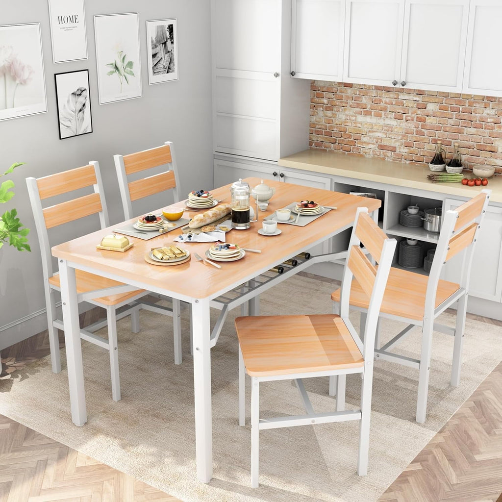 Lamerge 4 Person Dining Table Set, Wooden Dining Table 5 Piece Set with 4 Oak Metal Frame Chairs, Space Saving, Suitable for Apartments, Small Spaces, Kitchens, Breakfast Corners, Espresso Wood C