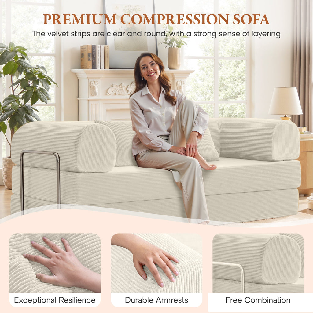 COOLHUT 63 W Combination Sofa, High Rebound Density Foam Sofa Couch, Two Forms Floor Couch Three Seats Sofa Bed for Living Room, Bedroom, Green