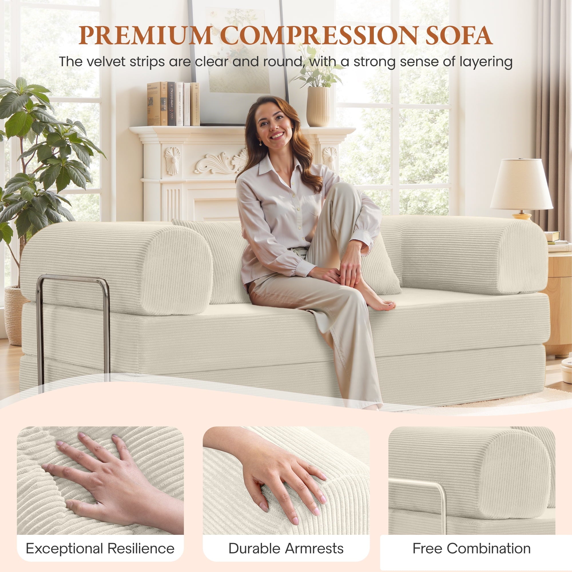 COOLHUT 63 W Combination Sofa, High Rebound Density Foam Sofa Couch, Two Forms Floor Couch Three Seats Sofa Bed for Living Room, Bedroom, Green