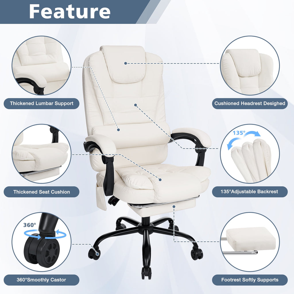 Hoffree Executive Office Chair Massage and Footrest Ergonomic Computer Desk Chair Reclining High Back Leather Office Chair Lumbar Back Support Swivel Rolling for Home Office Black