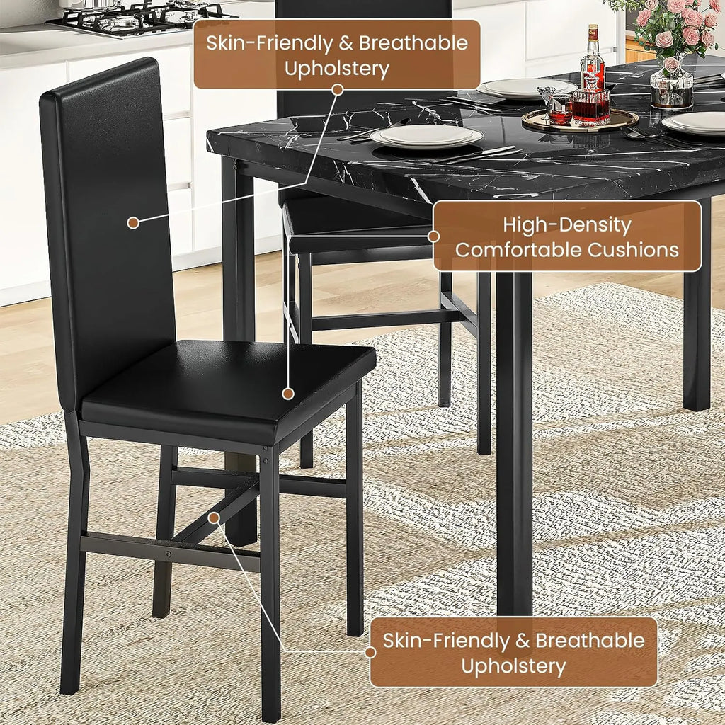MOOSENG Dining Table Set for 4, Faux Marble Kitchen Table and Chairs Set of 4, 5-Piece Dining Room Set with PU Leather Upholstered Chairs for Small Space, Gray