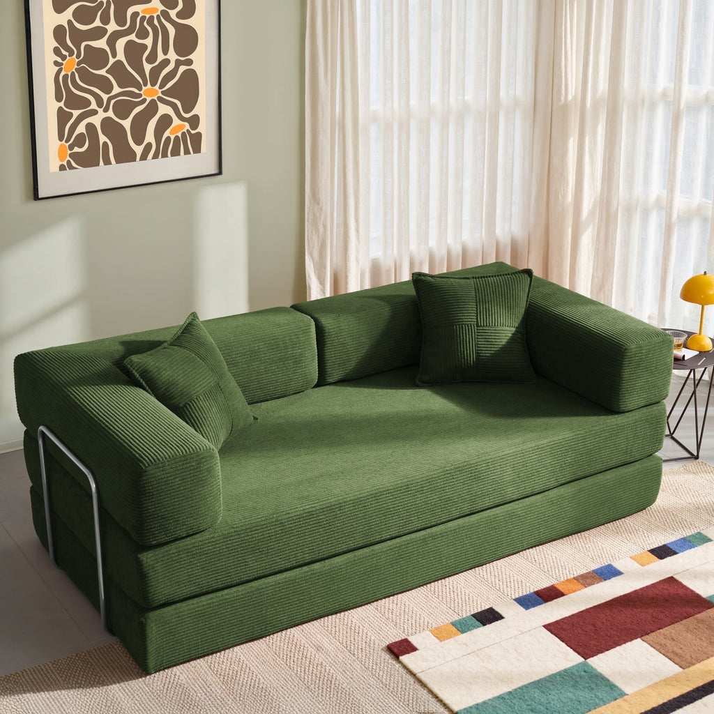 YINIX 78,6 Convertible Sofa Couch with 2 Pillows, Sleeper Sofa Bed for Living Room, Small Spaces, Orange