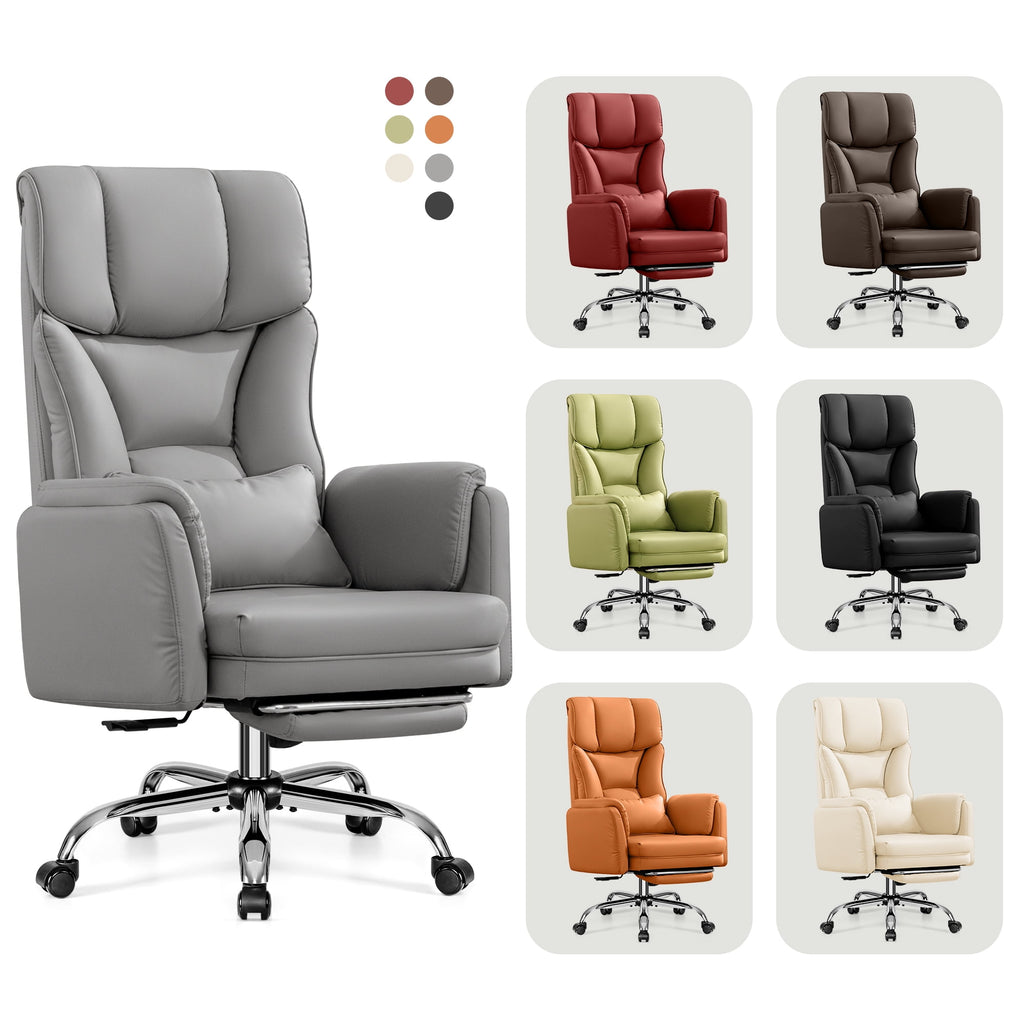 Primy Cross Legged Office Chair with Footrest & Convertible Armrests, 500LBS Capacity Home Desk Chair, Ergonomic Recliner with Lumbar Pillow, Criss Cross Design, Big and Tall Executive Chair