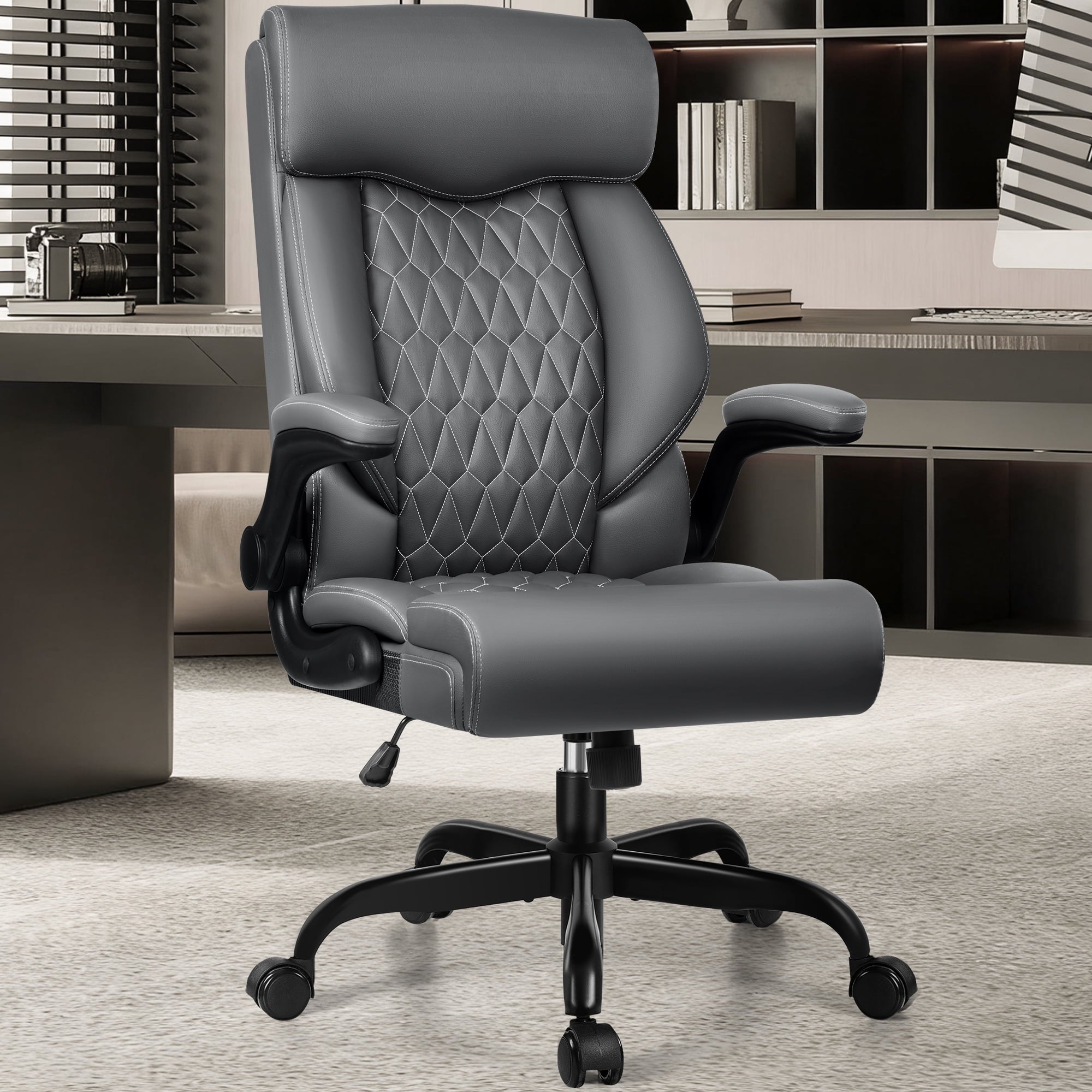FASTES Executive Office Chair, Ergonomic Desk Chair with Adjustable Armrests, Computer Leather Chair Big and Tall Office Chair with Footrest and Lumbar Support, Brown