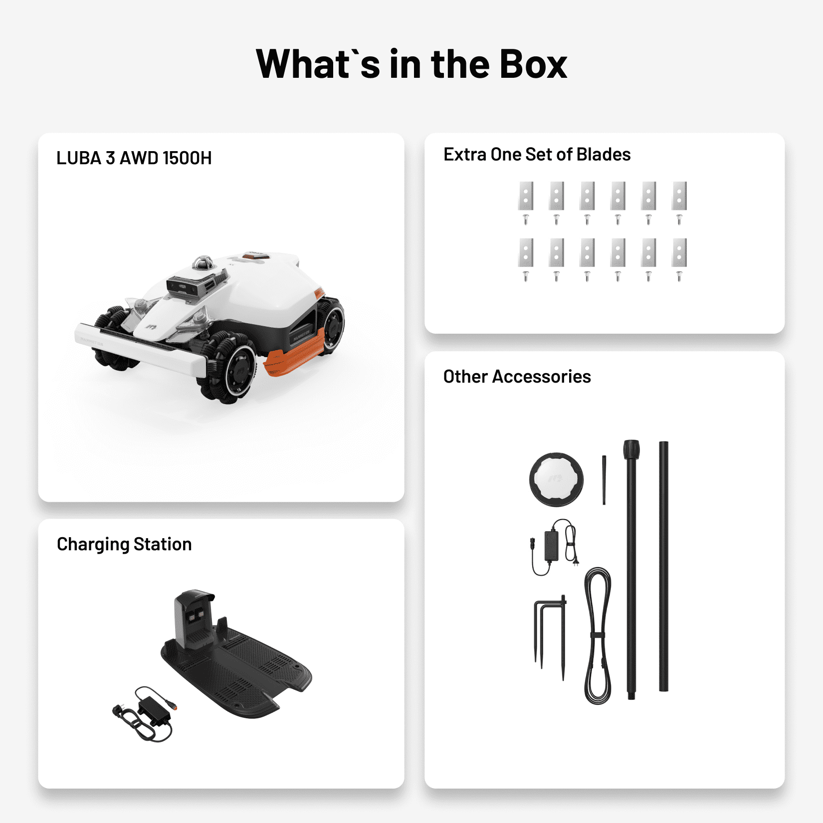 Mammotion LUBA 3 AWD 1500H Robot Lawn Mower , 0.37Acres,360° LiDAR+Dual-Cam AI Vision, 80% Slopes,2.2-4.0in Cut