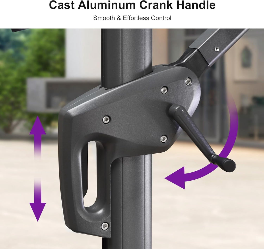 PURPLE LEAF Cantilever Umbrellas 12FT Square Large Patio Umbrella Offset Umbrella with 360°Rotation Tilting And Hanging Double Top, Grey
