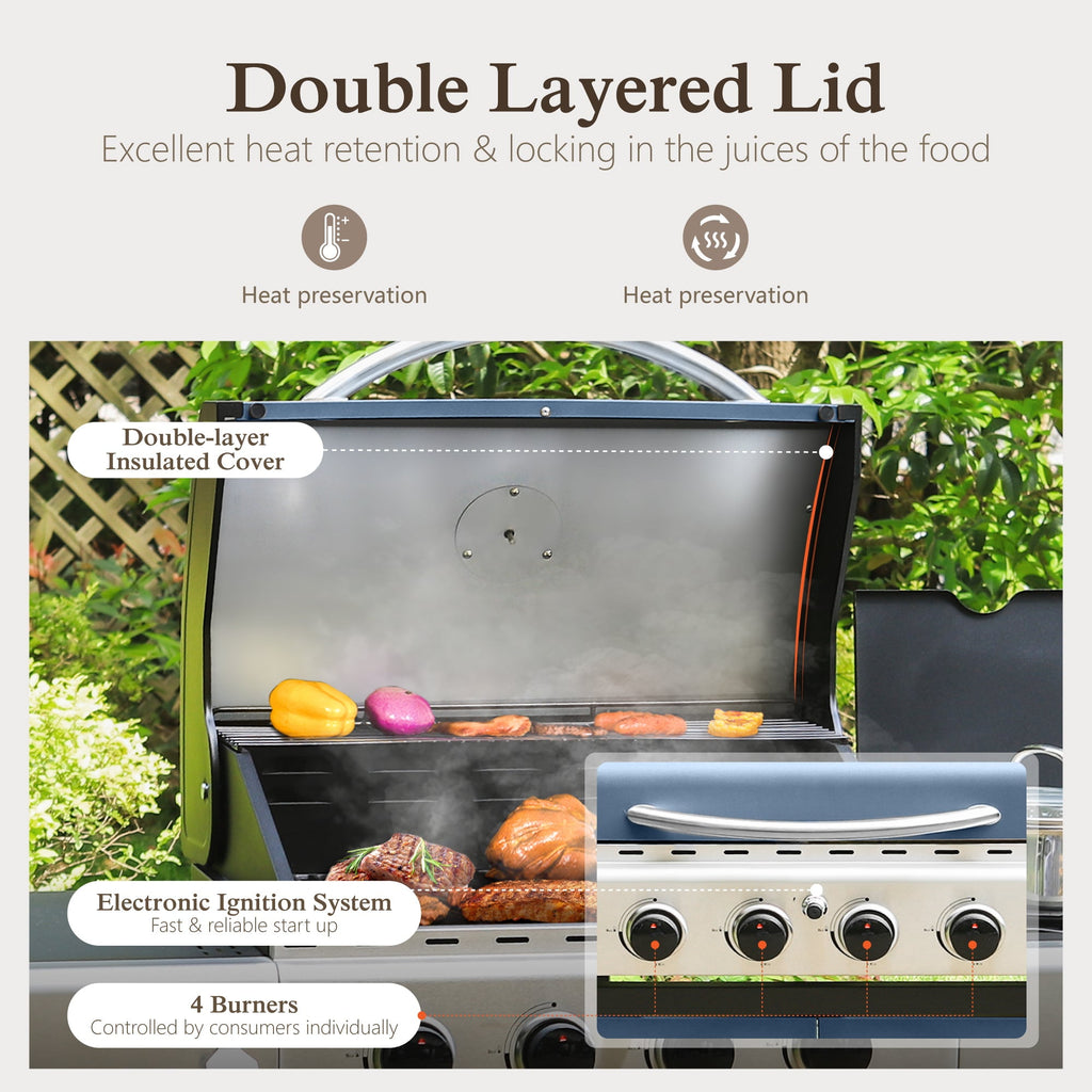 Alpha Joy 4-Burner Propane Gas Grill and Griddle Combo with Side Burner in Black