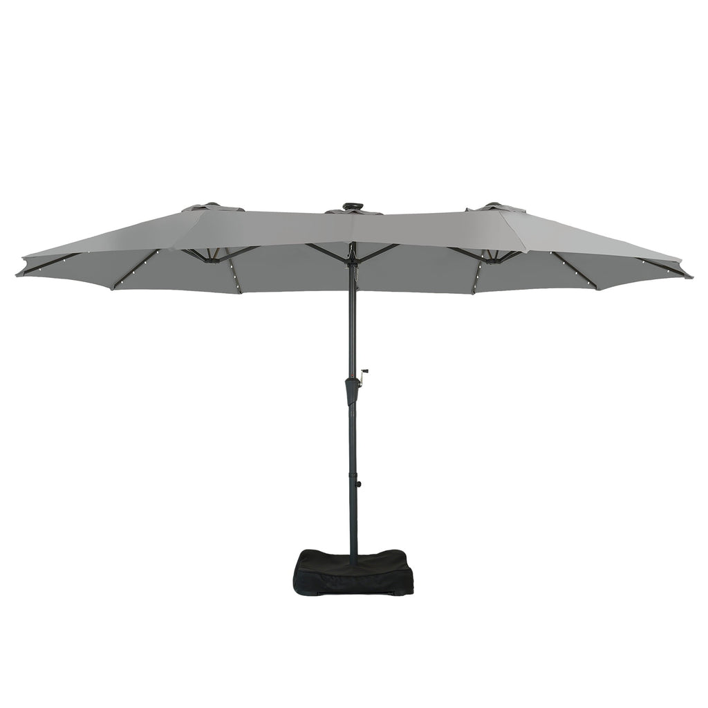 Ainfox 15ft Large Patio Umbrella with Solar Lights, Double-Sided Outdoor Rectangle Table Umbrellas with Sand Bag Base，Beige