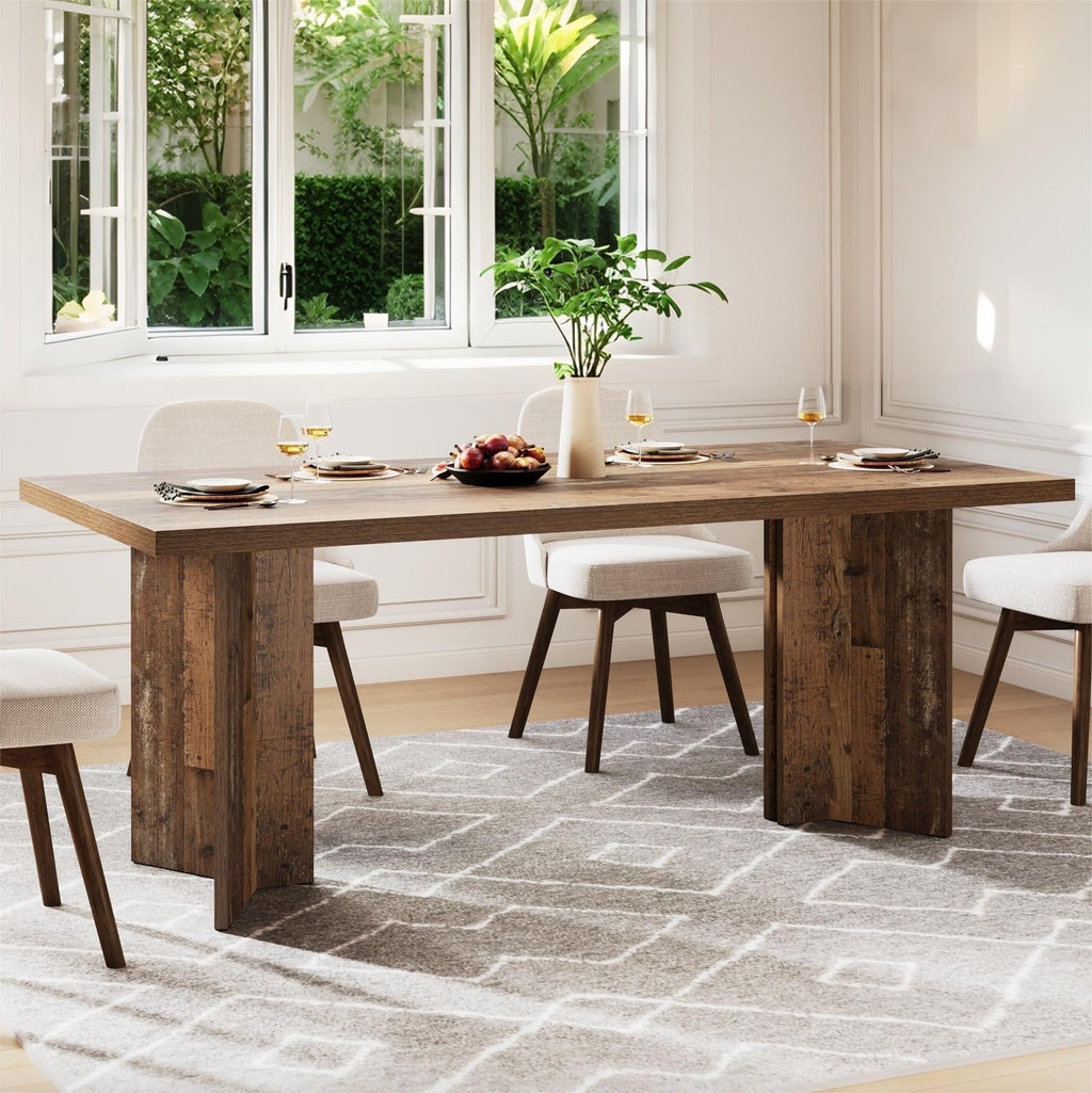 Fnova 63 Rectangular Modern Dining Table, Wooden Modern Kitchen Table for 6 People for Dining Room, Warm Brown (Chairs Not Included)