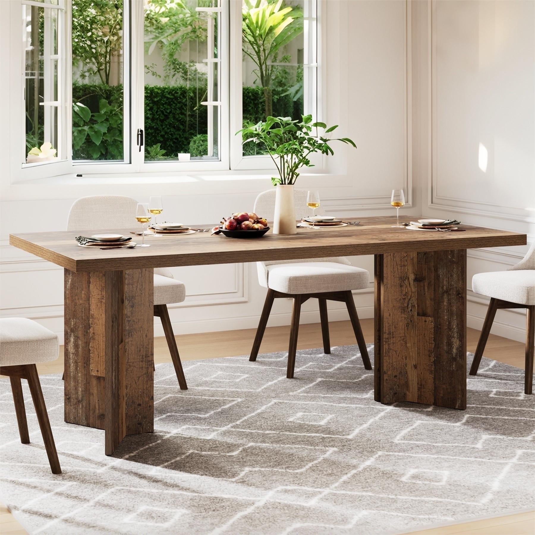 Fnova 63 Rectangular Modern Dining Table, Wooden Modern Kitchen Table for 6 People for Dining Room, Warm Brown (Chairs Not Included)