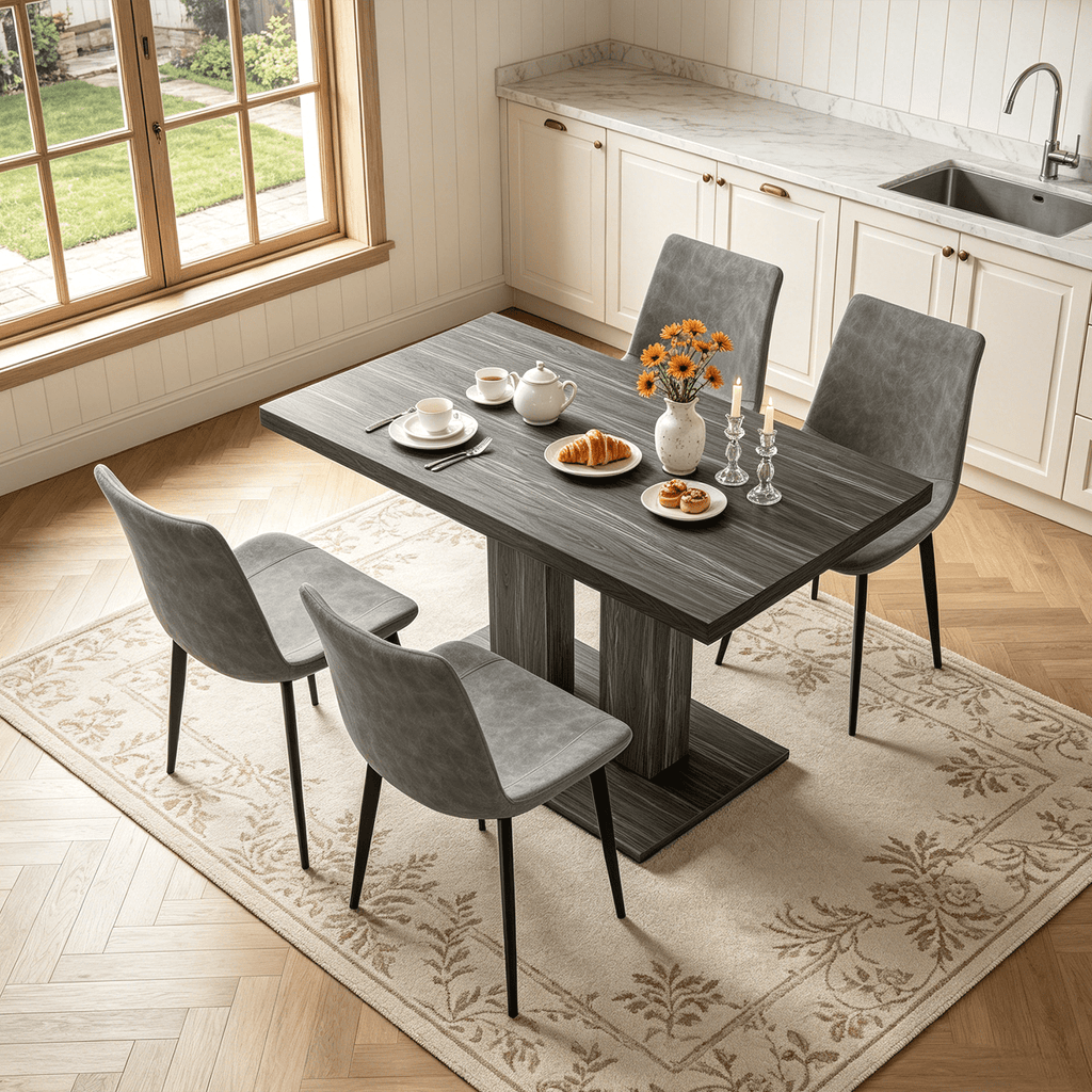 46.2 Dining Table,Modern Square Dining Table for 4-6 People,Rectangular Dining Room Table with Sturdy Pedestal Base，Rectangle kitchen Table for Living Room, Apartment