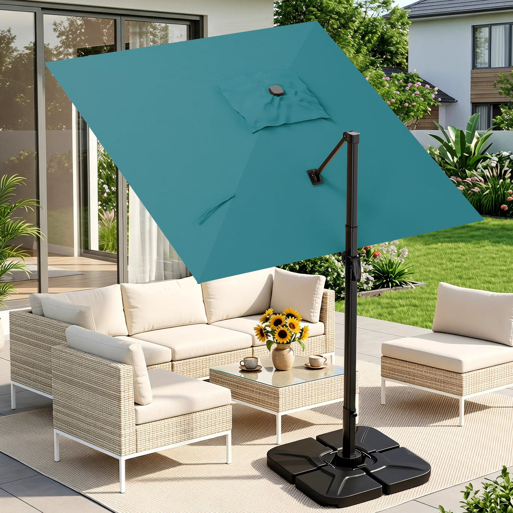 Easthome 10 × 10FT Square Cantilever Patio Umbrella, 360° Rotating Offset Umbrella with Crank, 8 ribs, Outdoor Hanging Roman Umbrella for Garden Deck Backyard, Red