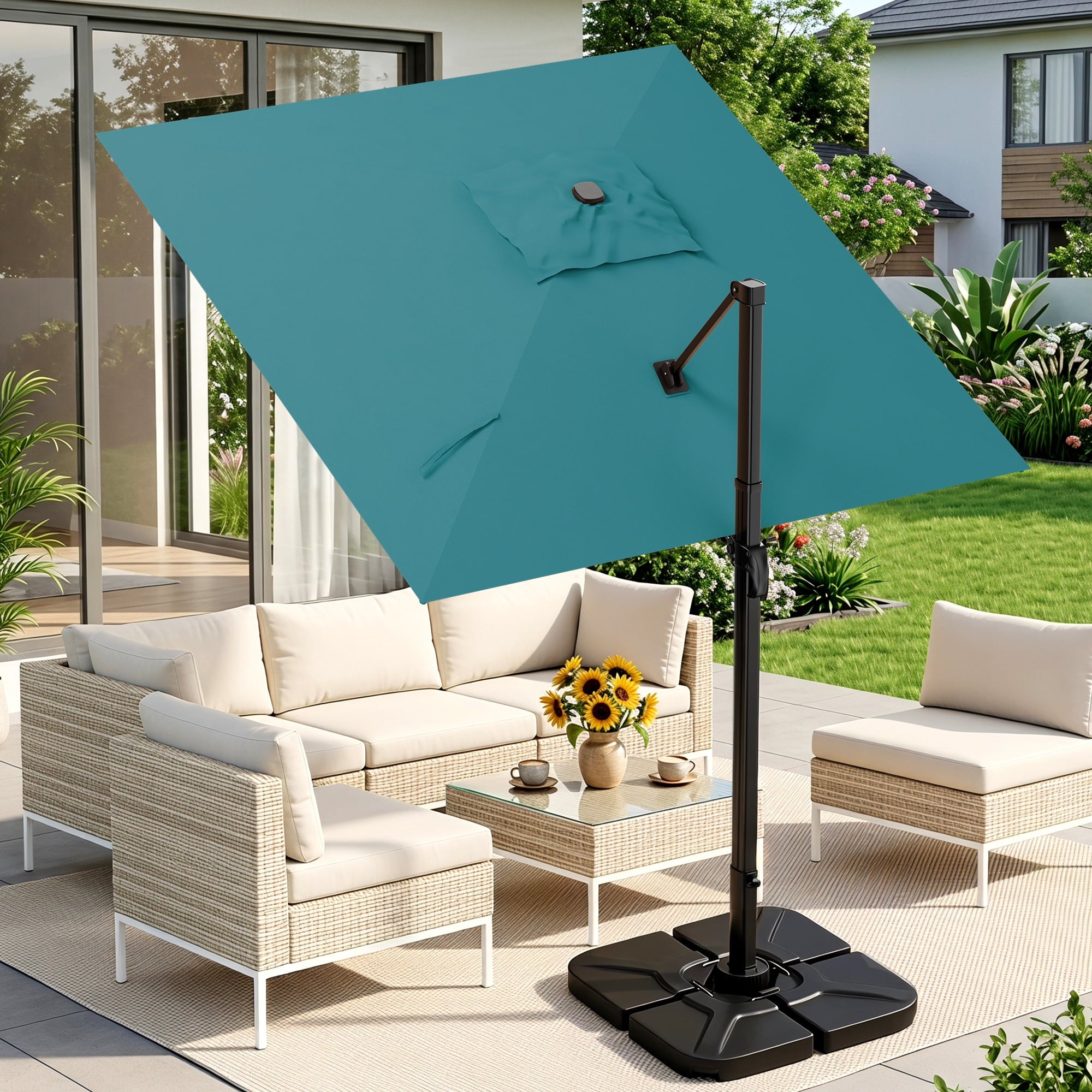 Easthome 10 × 10FT Square Cantilever Patio Umbrella, 360° Rotating Offset Umbrella with Crank, 8 ribs, Outdoor Hanging Roman Umbrella for Garden Deck Backyard, Red