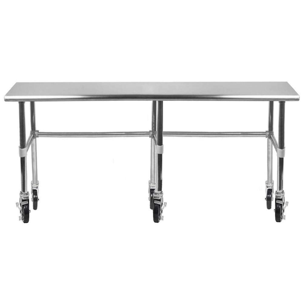 AmGood 36 Long x 30 Deep Stainless-Steel Work Table with Open Base and Wheels, Mobile Metal Table