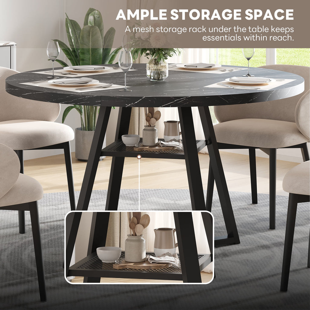 PAPROOS Round Dining Table, 43'' Faux Marble Dining Table with Storage Shelf, Circle Dining Table for Dining Room, Modern Kitchen Table for 4 People, White(Only Table)