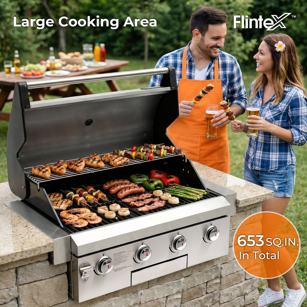 4 Burners Built-In Gas Grill, 40,000 BTU Outdoor Kitchen Grill with 653.2 Sq.in Cooking Area, LPG/NG, Perfect for Backyard BBQs