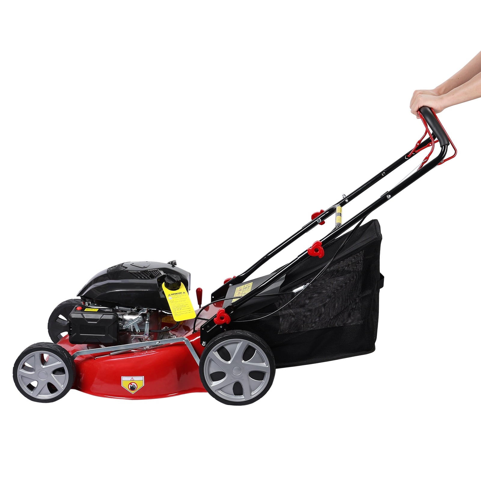 AQSQ 20in Lawn Mower, Self Propelled Lawn Mower, 141cc Gas Engine Lawn Mower, Push Lawn Mower with 50L Grass Tank, Big Wheels