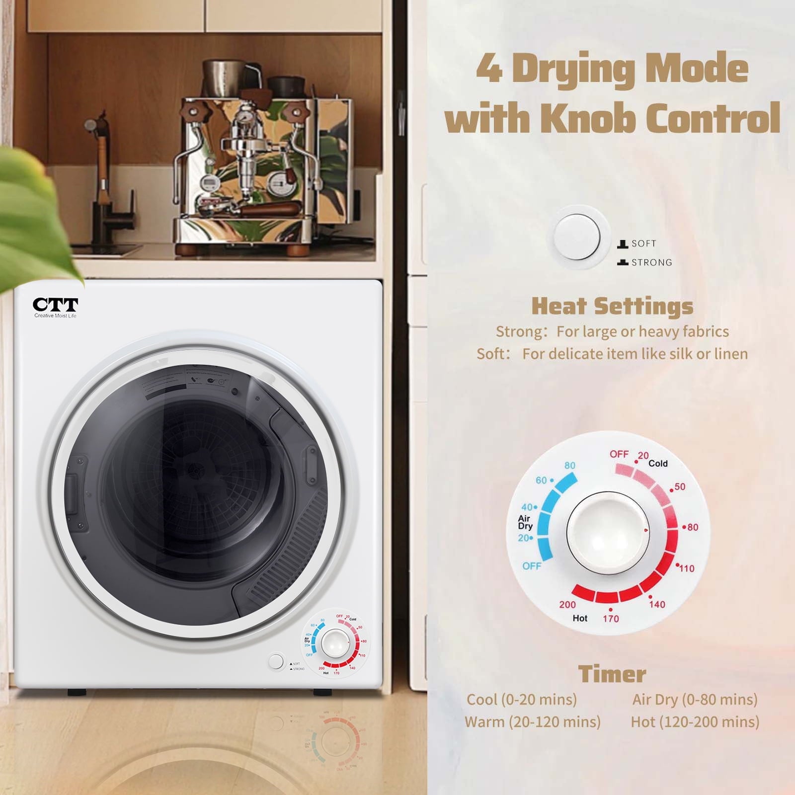 CTT 3.5 Portable Clothes Dryer, 1500W Compact Dryer with 4 Drying Mode, Laundry, Apartments, RVs, Dorms