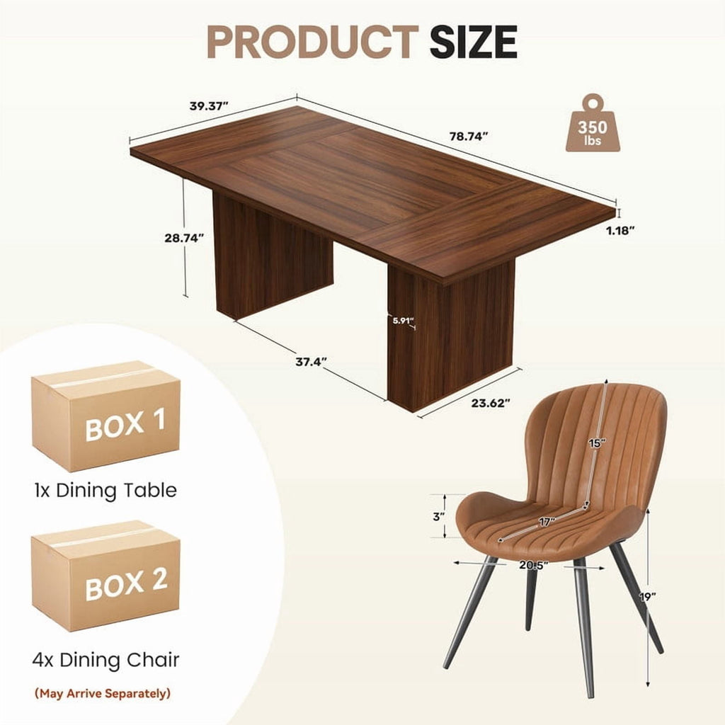 Hawsaiy Dining Table Set for 4, 78 Farmhouse Dining Table with 4 Upholstered Dining Chairs, Large Kitchen Table Set with Modern Shell Back Chairs & Metal Legs for Dining Room(Walnut + Black)